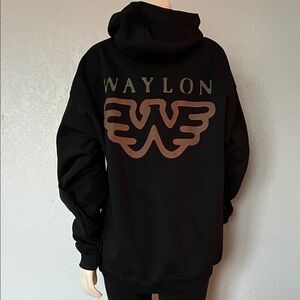 Waylon Jennings Graphic Hoodie Large Black Gildan Warm Unisex Pullover